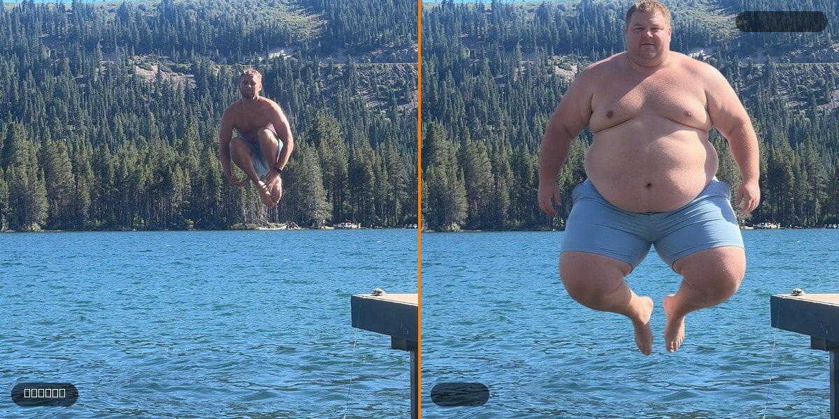 Before and after body meme — Eric's 5x chonk